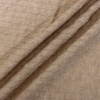 three draped lines of camel colored novelty rib knit fabric, alternating cables and ribs in a lightweight, draping hand