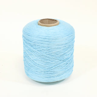 large cone of fine-gauge worsted yarn in an arctic blue color