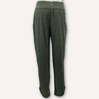 back view of army green joggers on a mannequin