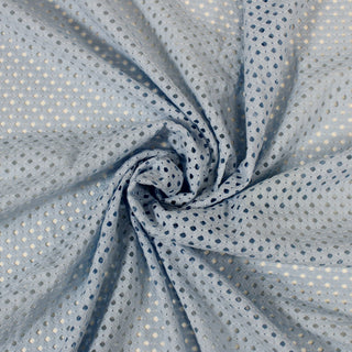 swirl of baby blue colored lace fabric