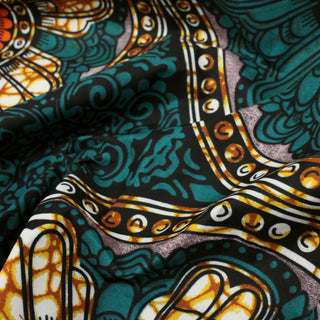 close-up of multicolor plainwoven batik printed medallion fabric