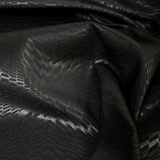 close-up of black geometric printed fabric
