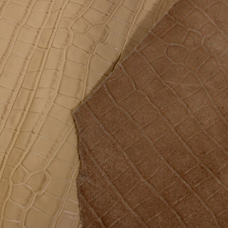 front and back of blonde leather hide embossed with a crocodile texture