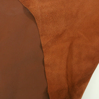 front and back of a brick colored lambskin leather hide