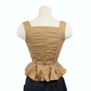 back view of a brown button up top
