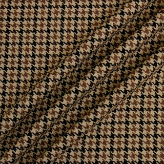 rippled to show dimension of fabric: brown and black houndstooth wool