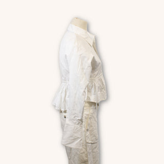 side view of cropped white blouse