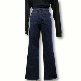 back view of elastic waist jeans