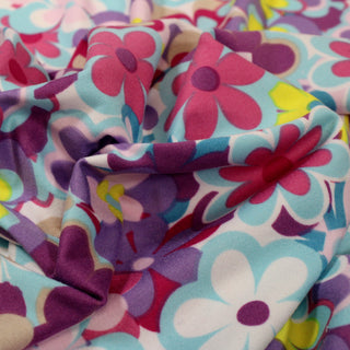 close-up of multicolor floral jersey fabric