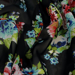 close-up of floral and black chiffon fabric