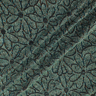 three draped lines of floral metallic knit jersey fabric demonstrating its drape and high-shine