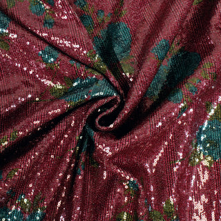 swirl of floral plaid sequin fabric to show the sequin surface and midweight hand