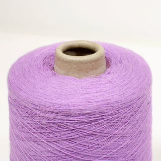 close-up fine-gauge cone of yarn in light purple color
