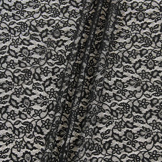 WHOLESALE YARDAGE - BLACK FLORAL STRETCH LACE