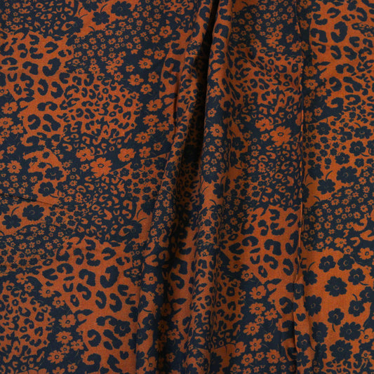 3 YARDS RUST/BLACK FLORAL PRINTED COTTON