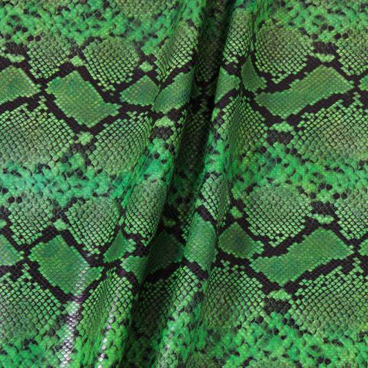 GREEN EMBOSSED SNAKE PRINT COW HIDE