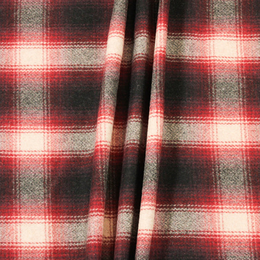 4 1/4 YARDS RED/BLACK WOOL FLANNEL