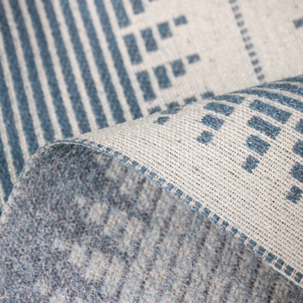 Close up of fabric showing selvage and back side of fabric