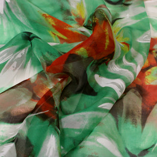close-up of multicolor floral printed silk chiffon fabric 