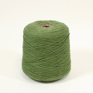a cone of leaf green worsted-weight cotton yarn
