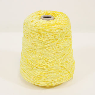 cone of chenille yarn in a lemon yellow color