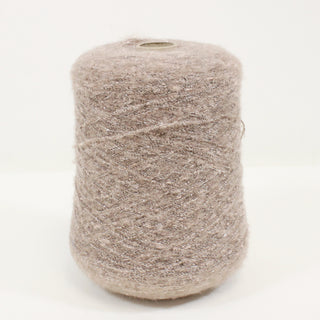 cone of textured, fine, mauve grey lurex yarn