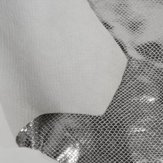 front and backside of silver metallic snake-embossed cow leather hide