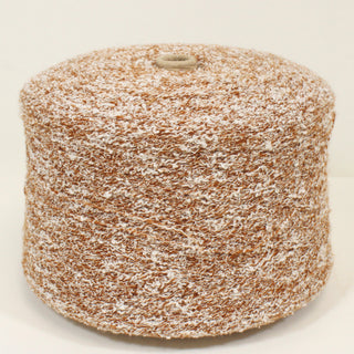 large cone of fine, curly yarn in cinnamon and white color