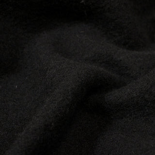 close-up of black colored boiled wool fabric, detailing the face