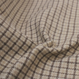 close-up of brown checked suiting fabric with a soft, brushed face