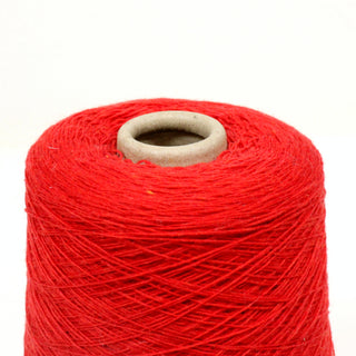 close-up of a cone of fine gauge red wool yarn