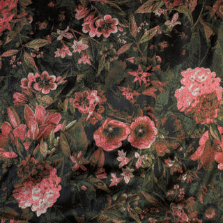 overview of pattern motifs on floral silk jacquard-woven fabric