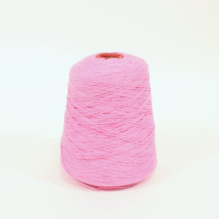 small cone of worsted sportweight yarn in a rose pink color