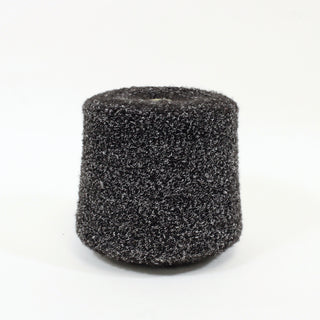 large cone of lightweight black boucle yarn speckled with white