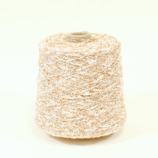 cone of sandy white and brown curly fine-gauge yarn