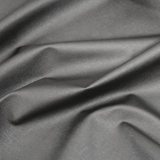 close-up of a textured crosshatch vinyl fabric in a silver color