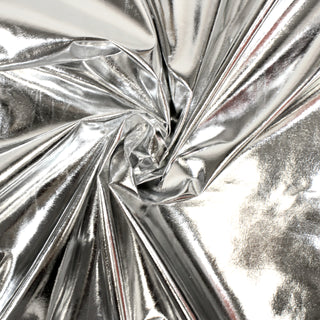 swirl of a silver metallic vinyl pleather fabric