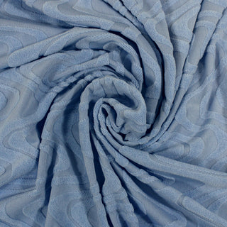 swirl of sky blue colored knit fabric with a velour ripple pattern throughout