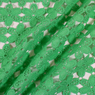 three diagonal lines of spring green flower lace fabric