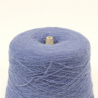 close-up of a cone of steel blue fine-gauge worsted yarn