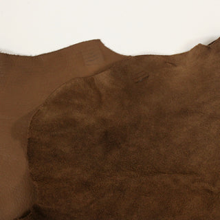 front and back of a teak brown colored calfskin leather hide