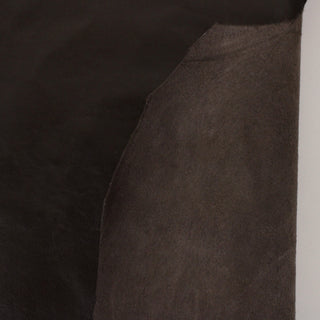 front and back of dark truffle brown lambskin leather hide