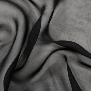 close-up of a very lightweight black silk chiffon fabric