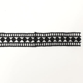 Black lace trim on a white background