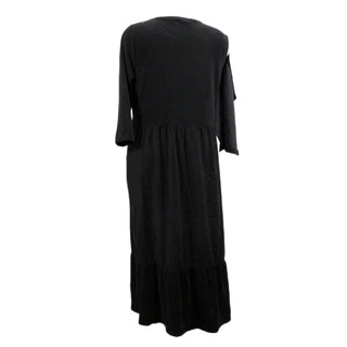BLACK RIBBED VELOUR MAXI DRESS