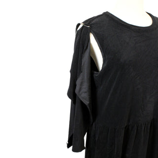 BLACK RIBBED VELOUR MAXI DRESS