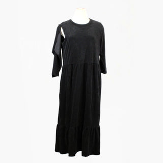 BLACK RIBBED VELOUR MAXI DRESS