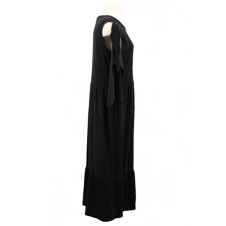BLACK RIBBED VELOUR MAXI DRESS