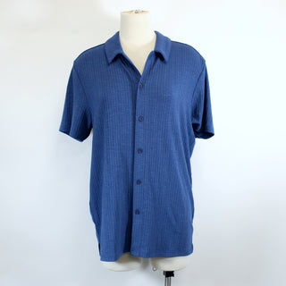 BLUE TEXTURE-KNIT BUTTON-UP
