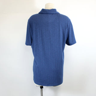 BLUE TEXTURE-KNIT BUTTON-UP